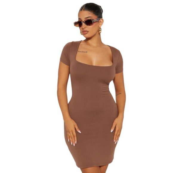Sarah Square Neck Mini Dress Chestnut Brown Women's - Picture 5 of 6